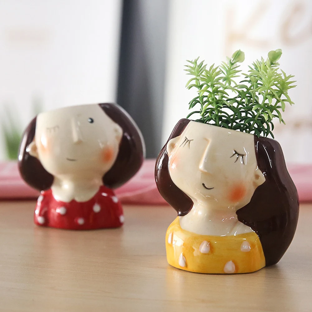 Милые девушки резьба цветочный горшок мультфильм сочные ящик для комнатных