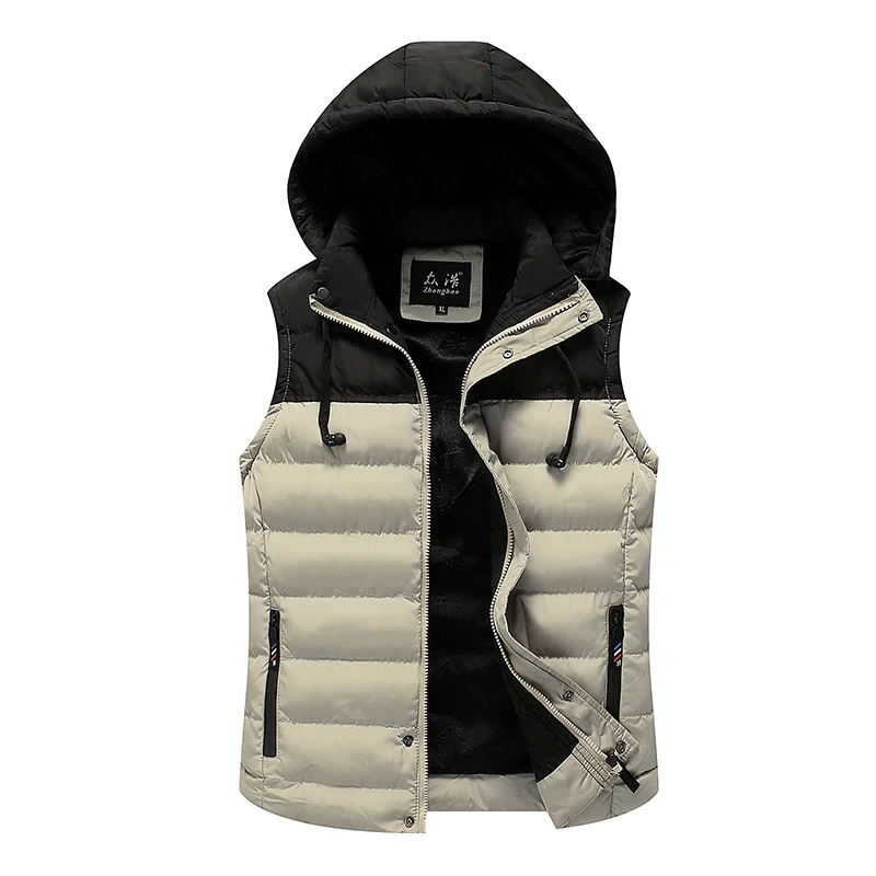 New Fashion Vest Jacket Men Winter Hooded Sleeveless Waistcoat Blue Red Matching Slim Warm Thick Hommes Vests Plus Size Clothing | Мужская