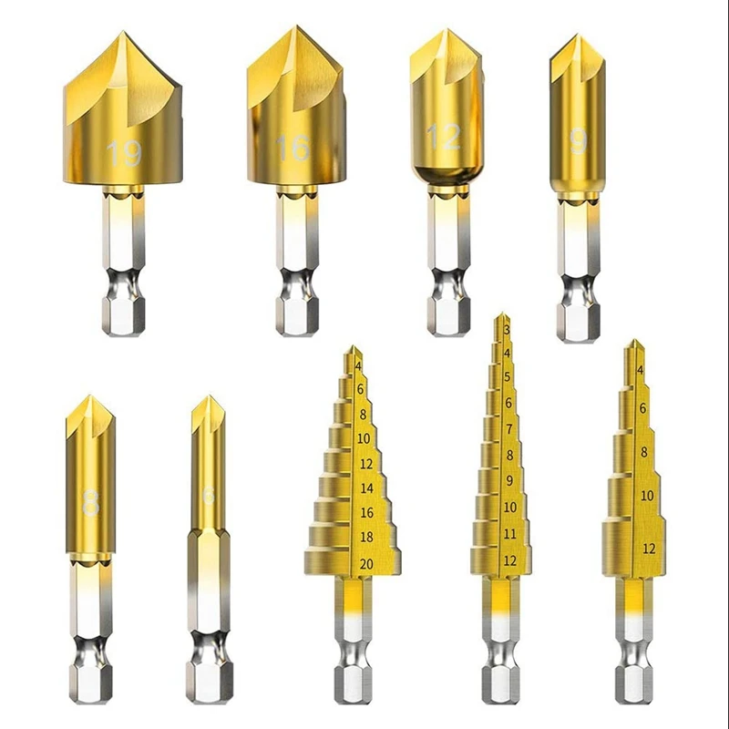 

Step Drill Bit Set Countersink Drill Bits Set, 1/4Inch Hex Shank For Metal Wood Plastic Cutting, Multi Sizes Hole