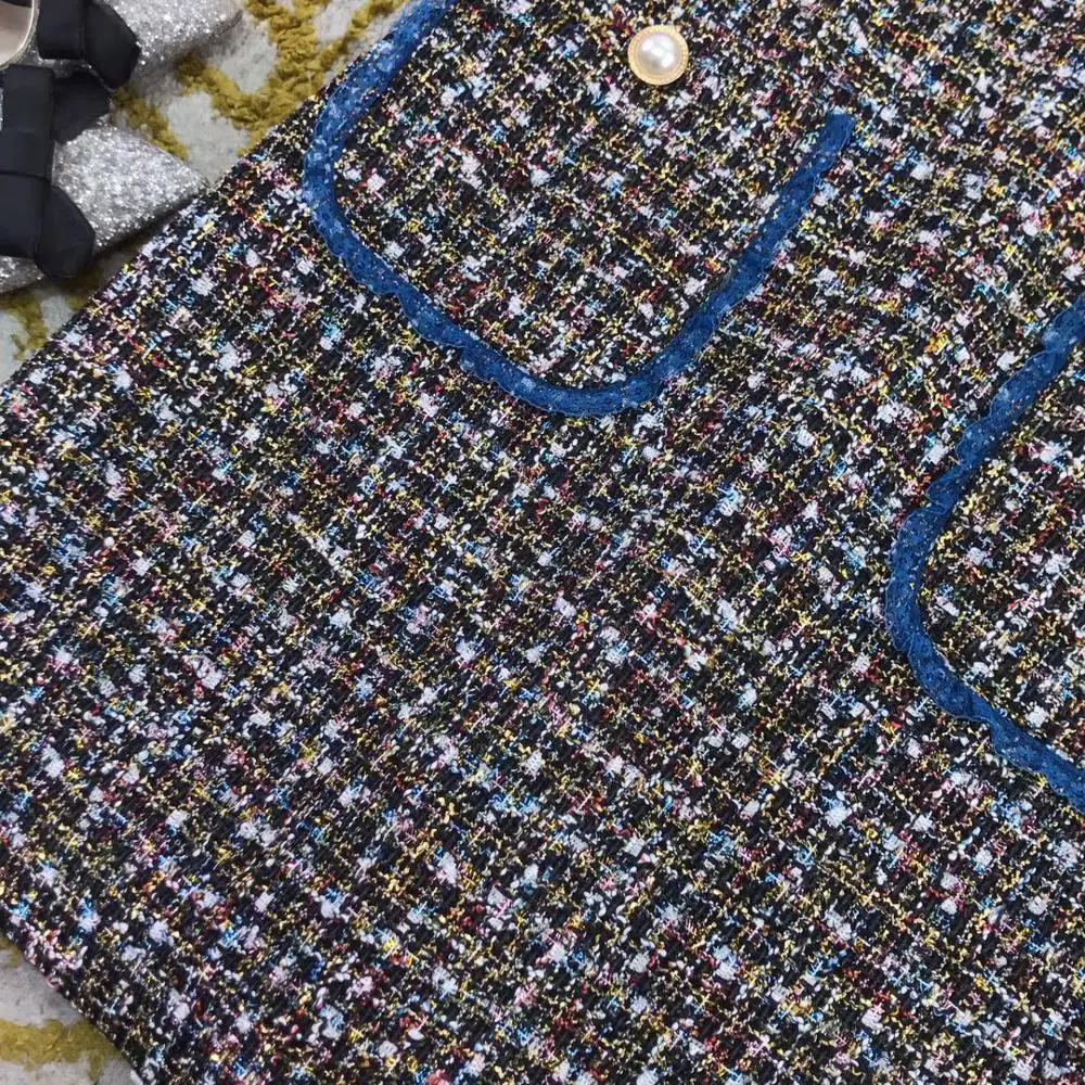 

Fashion Flower Print 11.20 Tweed Dress Women's Flare Sleeve Lace Patchwork Stand Collar Dresses Designer Autumn Winter New