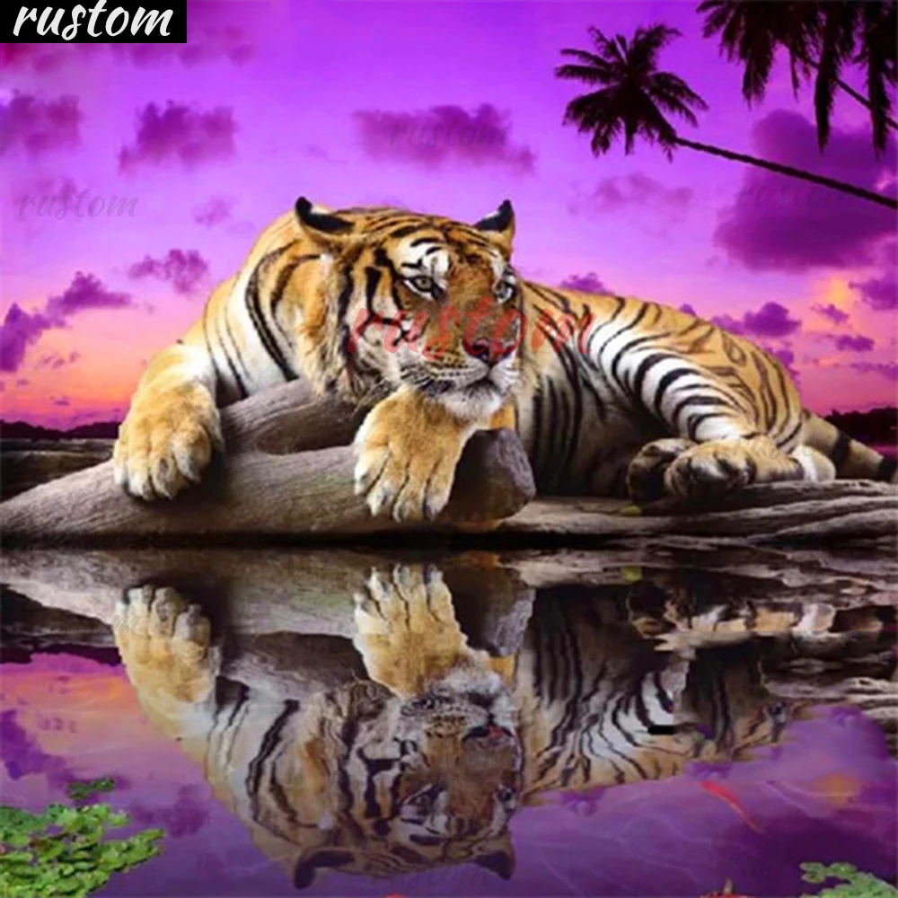 

Full Square Diamond Embroidery Tiger Mosaic Cross Stitch Handmade Gift Rustom 5D Diamond Painting Animal Rhinestone