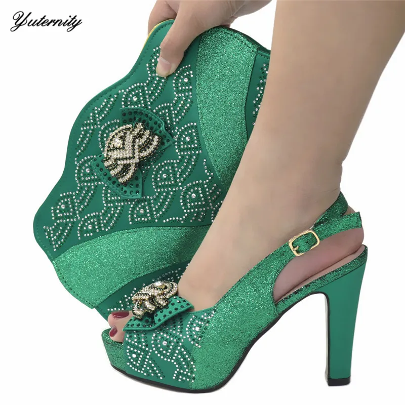 

Fashion Summer Rhinestone Shoes And Bags Set For Wedding Fashion African Pumps Party Shoes And Bag Sets Size 38-42