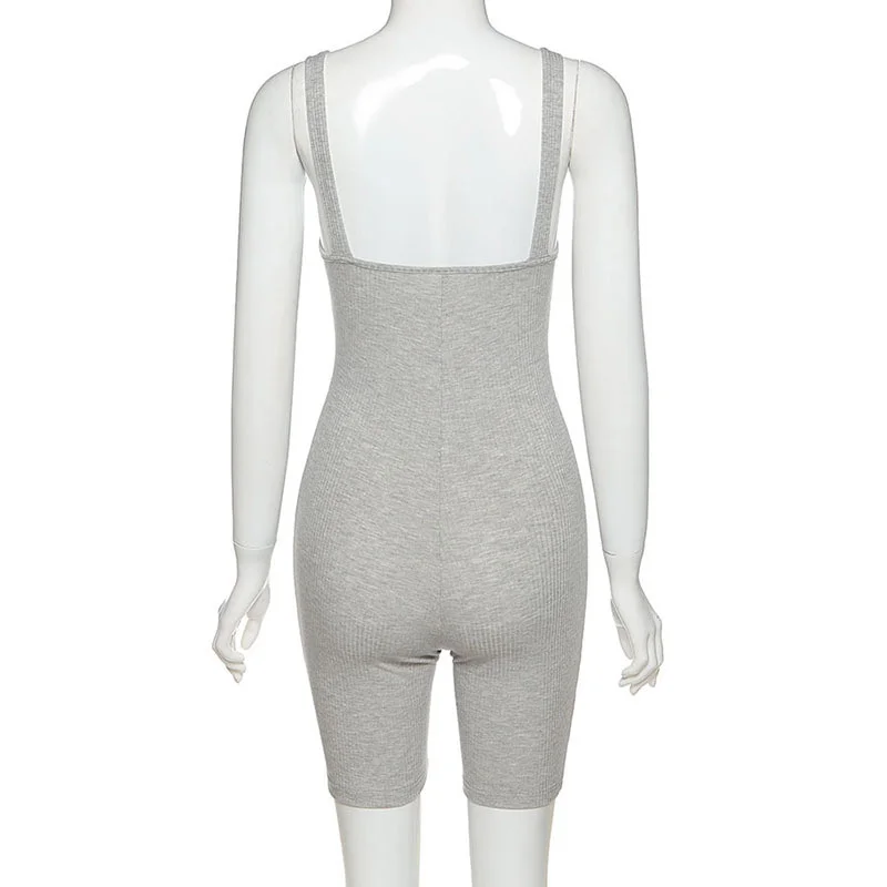 

hirigin Backless One Piece Women Rompers Ribbed Bodycon Sleeveless Workout Playsuits Fashion Letter Embroidery Sporty Outfit
