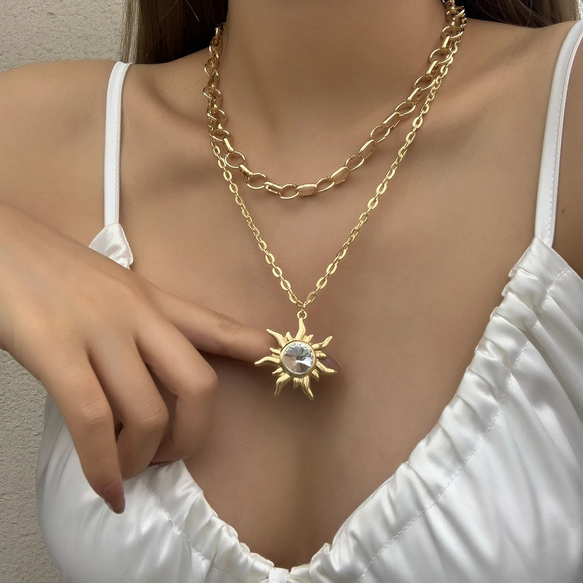 Lifefontier в богемном стиле двойной слой кристаллов солнце Кулон Колье Бохо золото