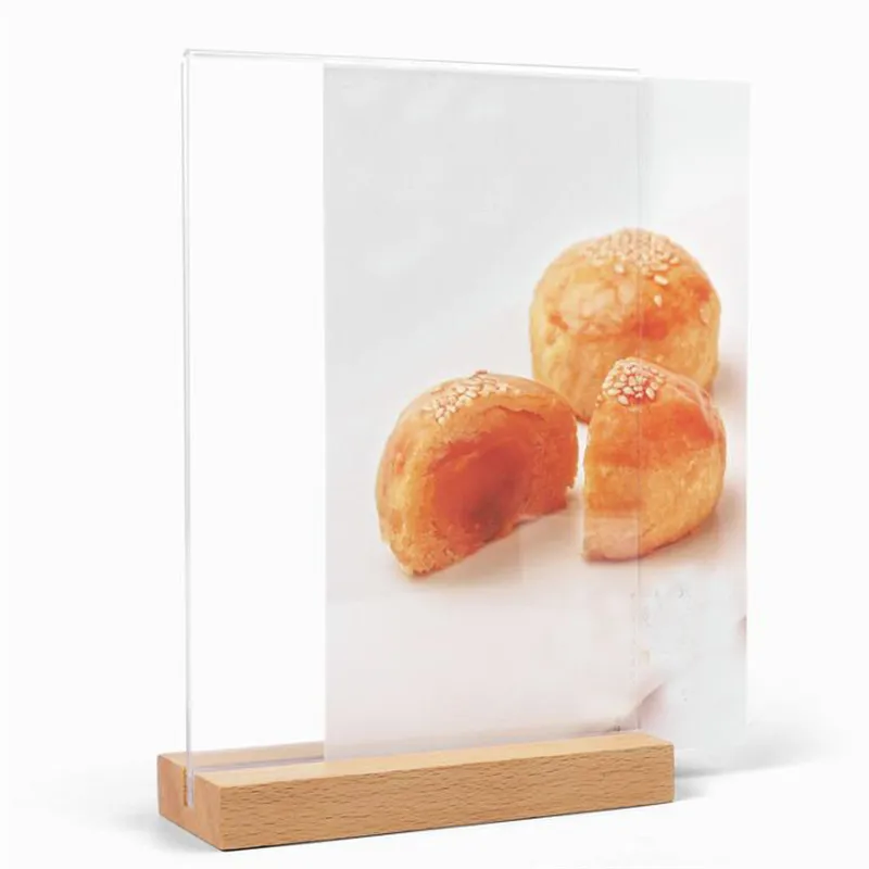 Wooden Base Acryl Display Stand Creative Vertical Pic Holders Card Organizer For Cafe Bar Restaurant Desktop Sign Holder | Дом и сад