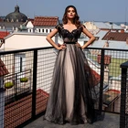 Особый дизайн черно-телесный трапециевидный кружевной лиф с бахромой Тюлевая длинная юбка вечерние платья для выпускного вечера