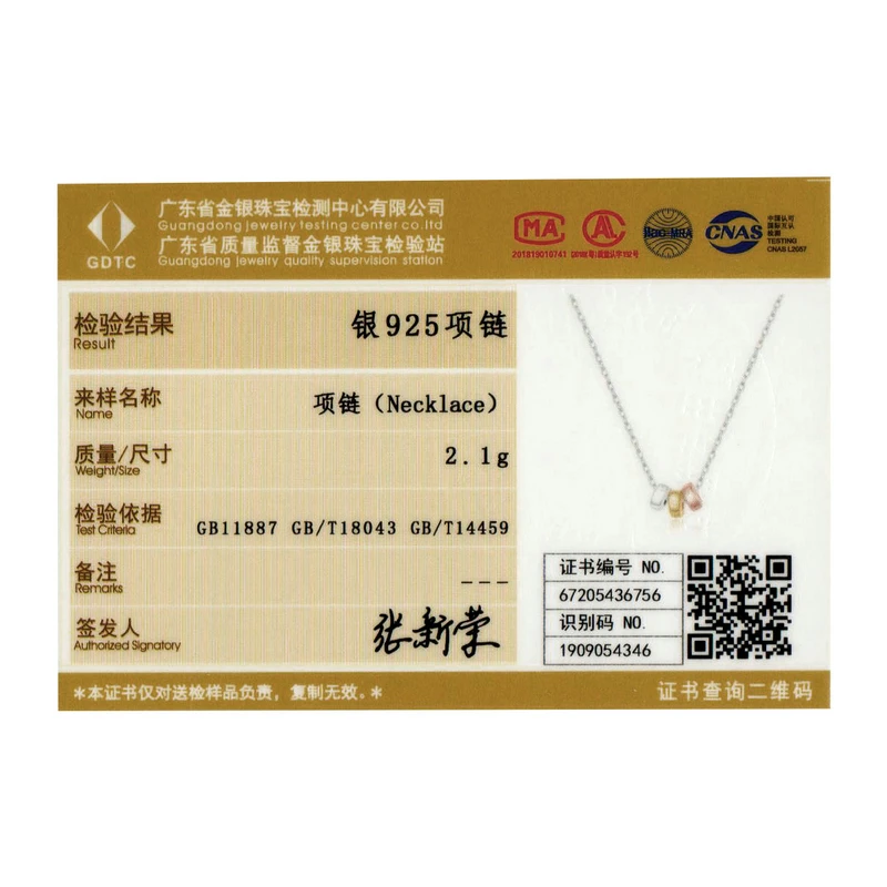 

bamoer Sterling Silver 925 Three-color Ring Necklace Pendant Necklace for Women Chain Necklaces Plated platinum Jewelry BSN205