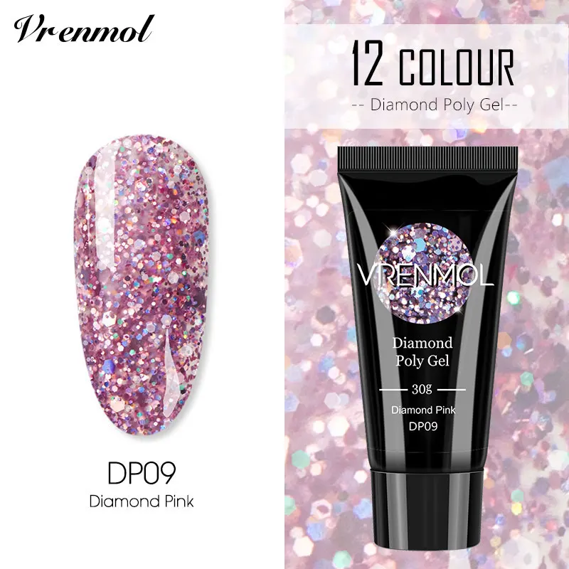 30ml DP09 Vrenmol Poly гель Semic Перманентный не чистый лак верхнее Базовое покрытие гель лак верхнее покрытие Базовое покрытие основа прозрачный гель лак - Цвет: 30ml DP09