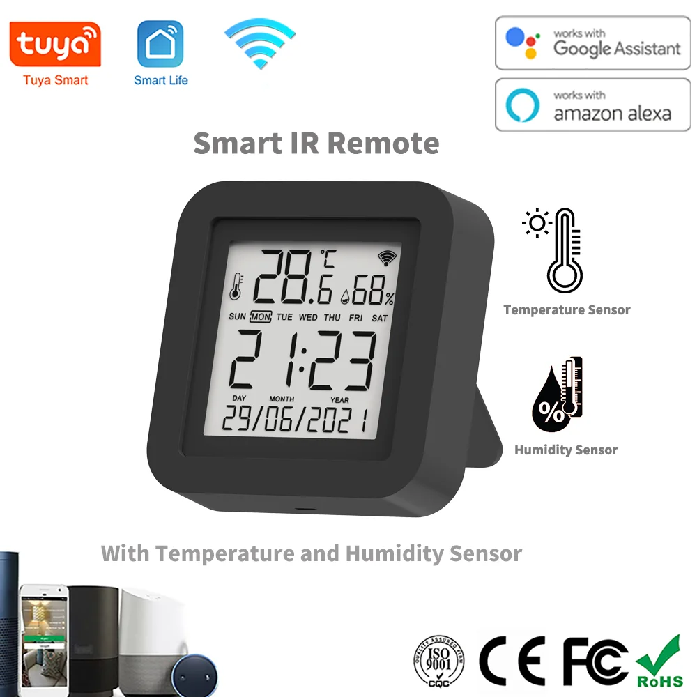 Sensor de Umidade para Ar-condicionado de tv Funciona com Alexa Wi-fi Inteligente Universal Controle Remoto ir Tuya Google Home