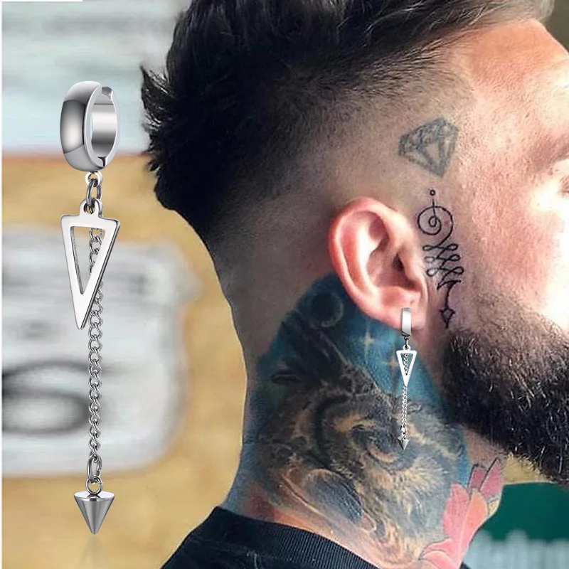 

IRREGULAR TRIANGLE LONG CHAIN CUFF EARRING FOR MEN UNISEX JEWELRY ROCK THE COOLEST CONCH HOOP CLIP PIERCING WITHOUT PIERCING