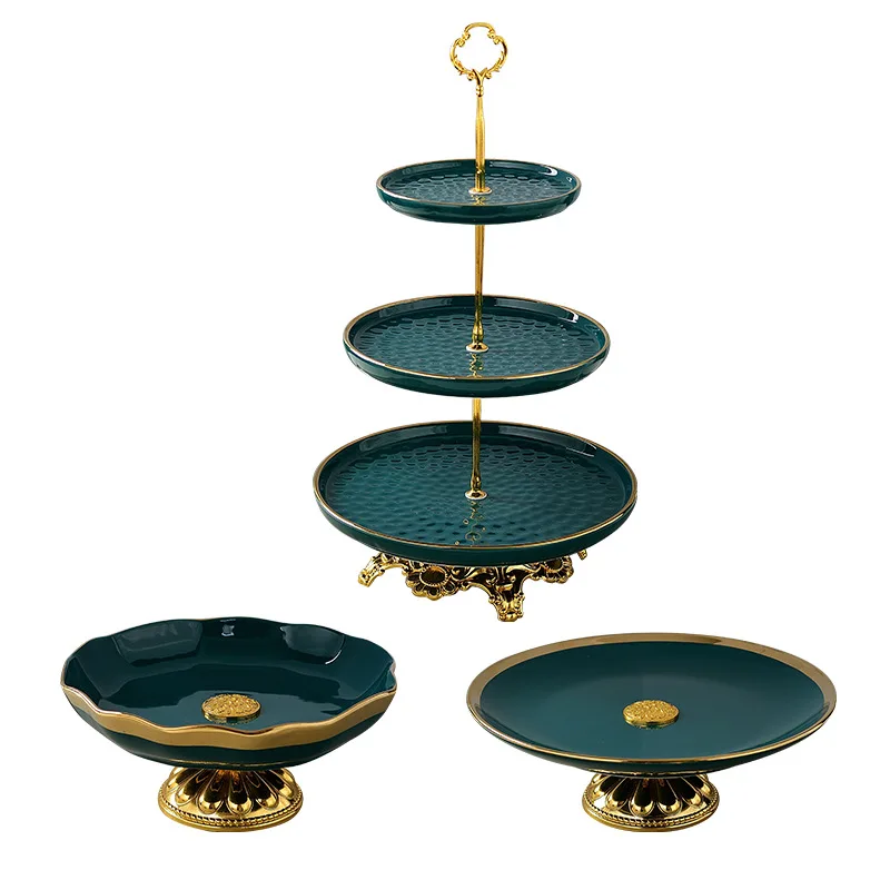 Новая зеленая Роскошная керамическая тарелка десертная фарфоровая с золотой