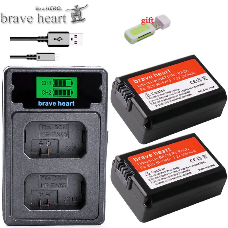 2000 мА/ч, NP-FW50 NPFW50 NP FW50 Батарея AKKU батарея+ ЖК-дисплей USB Dual Зарядное устройство для sony NEX-3 NEX-5C Альфа A55 NEX-C3 - Цвет: charger and 2battery
