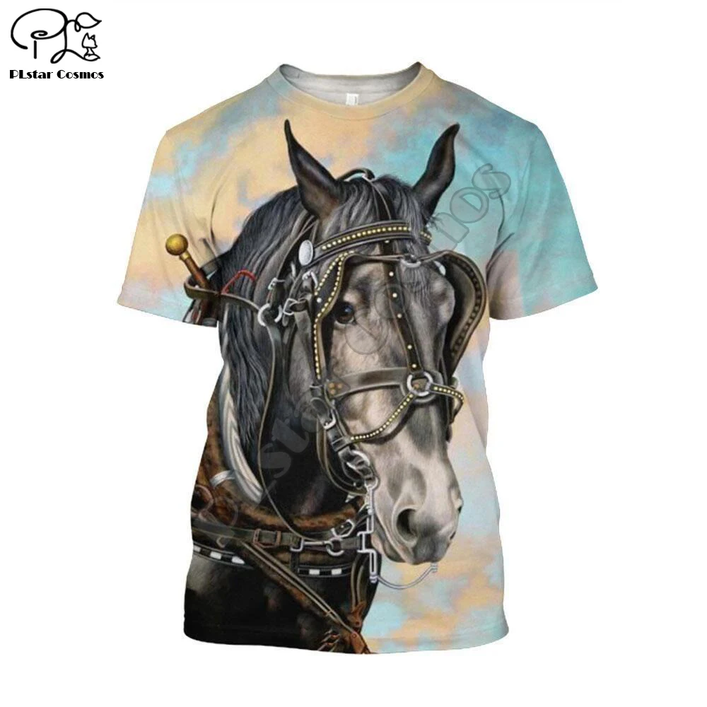 

PLstar Cosmos Love Horse Tattoo Art Animal Colorful Funny 3Dprint Harajuku Casual Streetwear Summer Tees T-shirt Short Sleeve B2