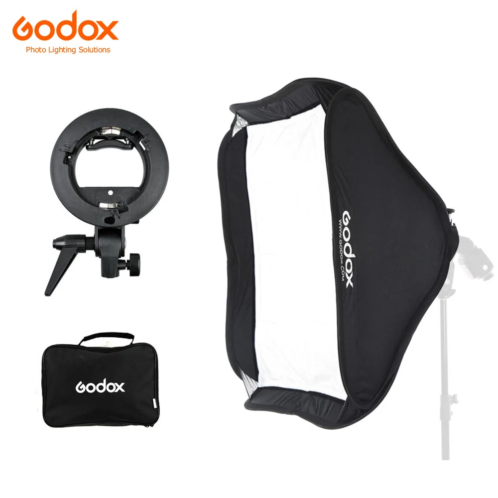 

GODOX 40x40/50x50/60x60/80x80cm Softbox with S Type Bracket Stable Bowens Mount Flash Bracket Mount Foldable Softbox Shoot Kit