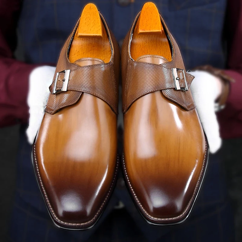Мужские туфли ручной работы из натуральной кожи с острым носком на плоской
