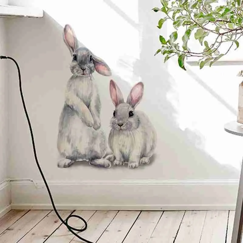 Настенная Наклейка с двумя милыми кроликами для детской комнаты украшение дома