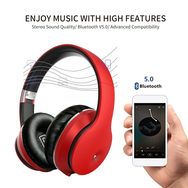 

Wireless Bluetooth Headset V5.0 Bluetooth Headset Sports Headset (Green) & EL-B4 Foldable Bluetooth Headphone