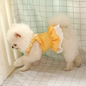 XS-XL Blue Green Yellow Dog Plaid Dress Sweet Dog Princess Skirt Pet Clothing For Small Dogs Girl Pet Supplies