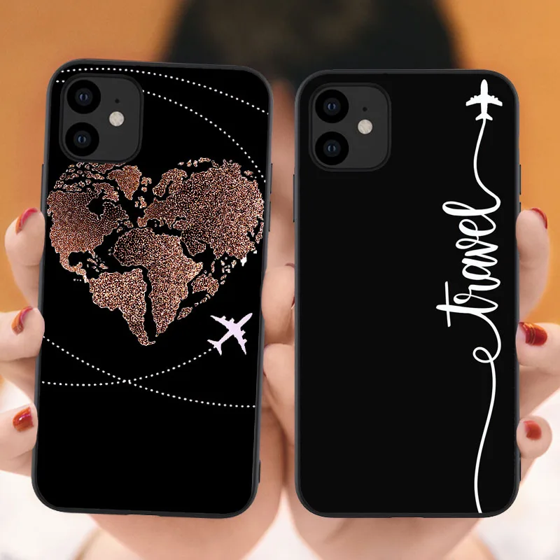 Мягкий чехол с картой мира для iPhone 12 Pro Max 2020 силиконовый 11 SE 7 8 Plus XR XS X|Бамперы| |
