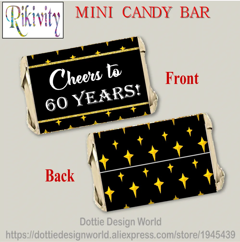 Черный золотой 60 й день рождения вечерние мини конфеты бар обертки наклейки