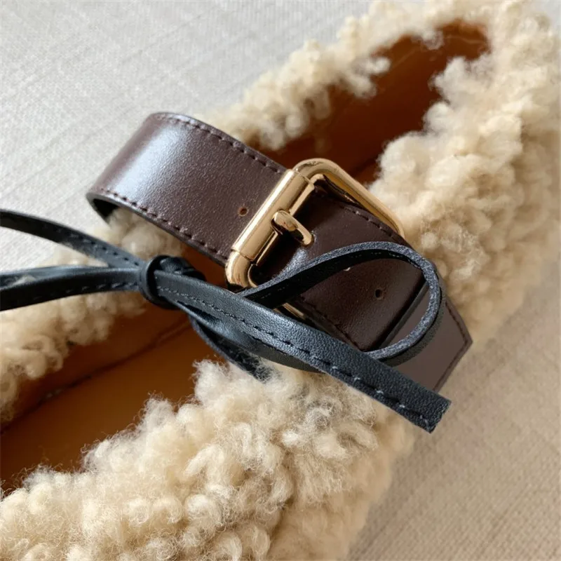 PXELENA/обувь на натуральном меху женские балетки с бантом и пряжкой мех ягненка