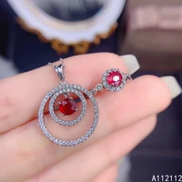 fine jewelry 925 pure silver inset with natural gem womens luxury noble round ruby pendant adjustable ring set support detectio