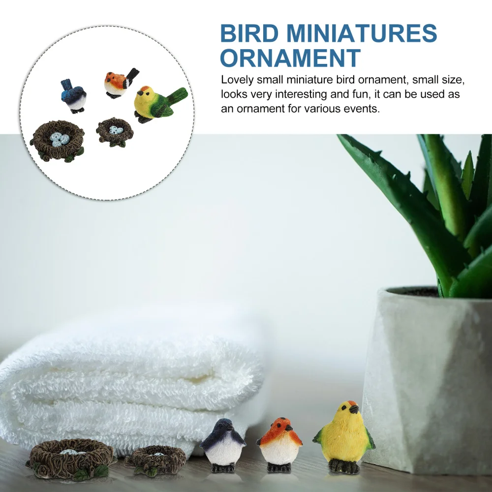 

5pcs Bird Micro Landscape Decoration Animal Statue Resin Bird Nest Adornment