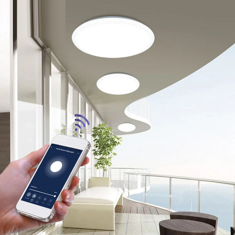 

Modern LED Ceiling Light WiFi Remote Voice Control Ceiling Lamp 85V-265V 48W Lighting Fixture for Living Room Foyer Hallways