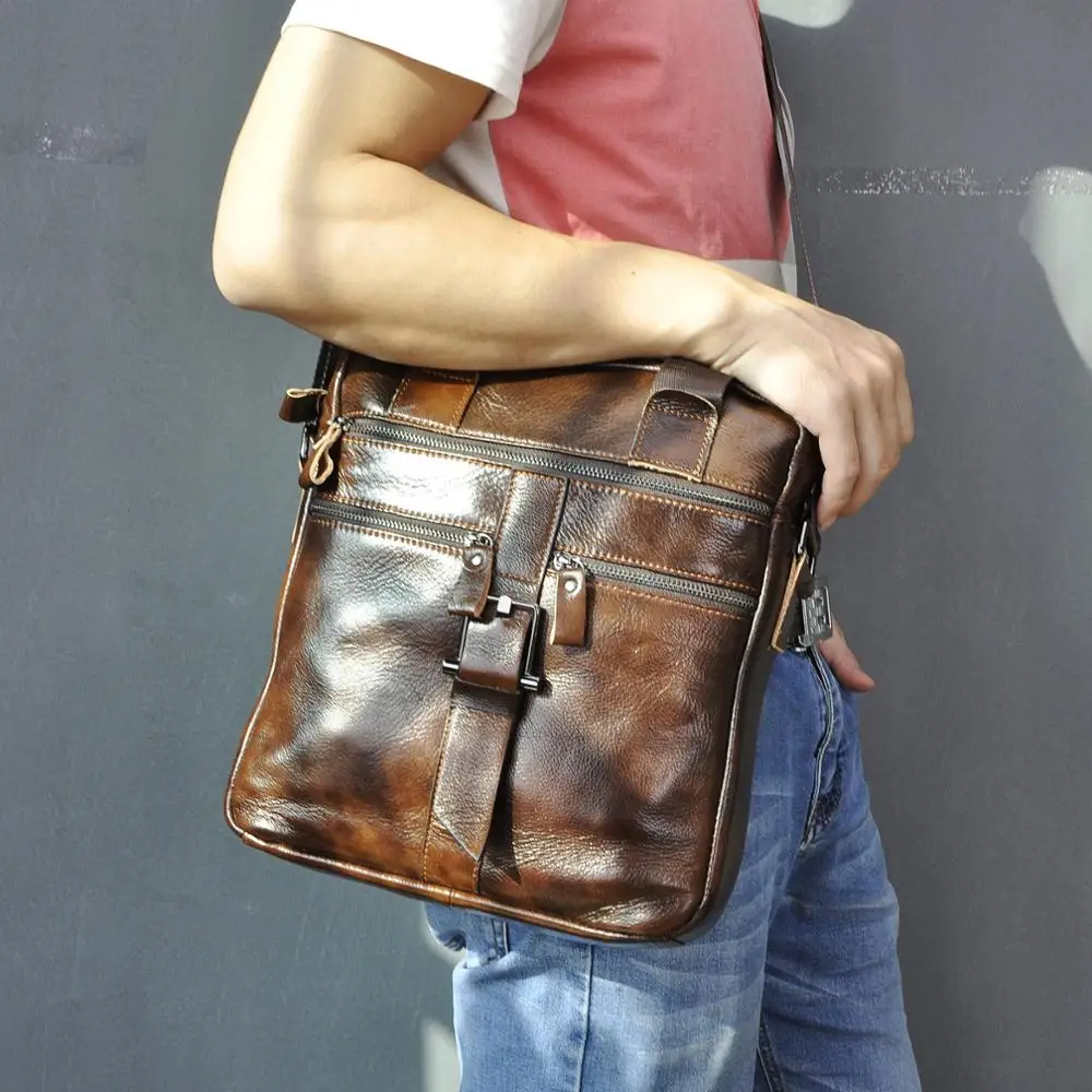 Best الرجال جودة الجلود العمودي القهوة حقيبة أعمال 12 حقيبة كمبيوتر محمول الملحق حقيبة حافظة حمل الكتف حقيبة ساعي 1062