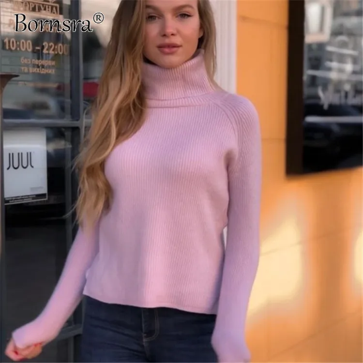 

Bornsra 2021 Autumn Sweater Women Fall/Winter Turtleneck Long Sleeve Hem Slit Base Knitwear High Street Slim Women Sweater