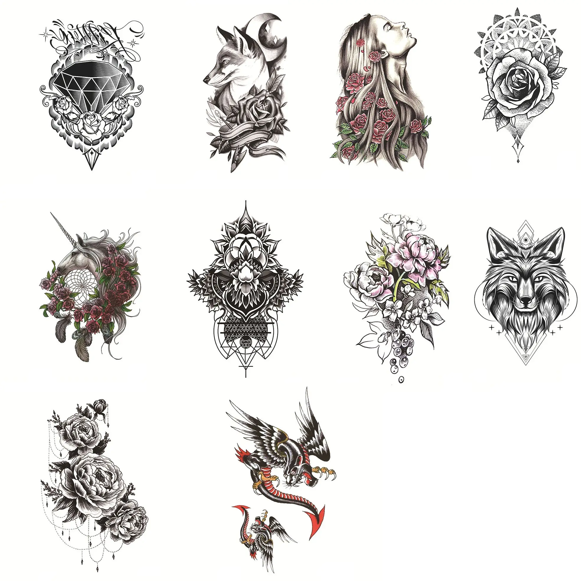 

Sexy Long Lasting Leg Body Art Removable Black Rose Butterfly Design 3D Body Tattoo Sticker Temporary Decal Cover Scars