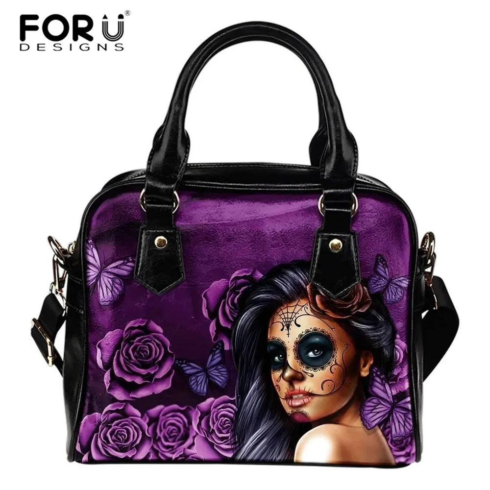 

FORUDESIGNS Bolsa Feminina Bags for Women Sugar Skull Day Of The Dead Print PU Top-handle Female Gothic Luxury Shoulder Handbags