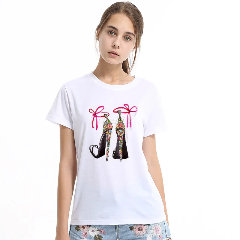 Летние высокие туфли с принтом женские футболки винтажные повседневные топы