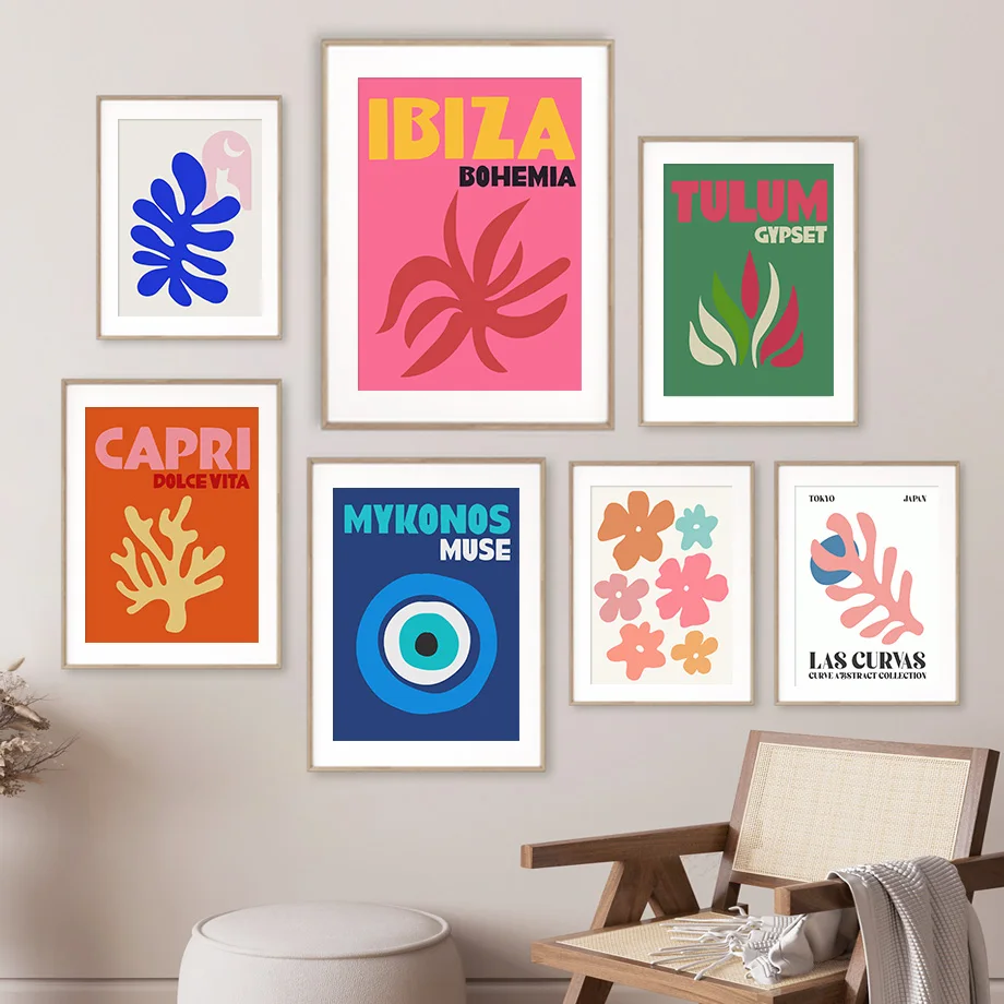 

Ibiza Mykonos Muse Eye Tulum Coral Flower Wall Art Canvas Painting Nordic Posters And Prints Wall Pictures For Living Room Decor