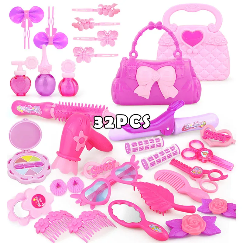 32PCS 2 24-32 шт ролевые игры Детские игрушки для макияжа розовый макияж набор принцесса парикмахерские Моделирование Пластиковые Игрушки для девочек туалетный косметический - Цвет: 32PCS 2