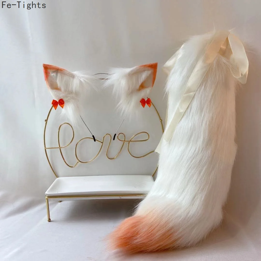 

MMGG New White Snow Fox Ear Wolves And Cats Neko Hair Hoop Headwear Fancy For Girl Women Costume Accessories