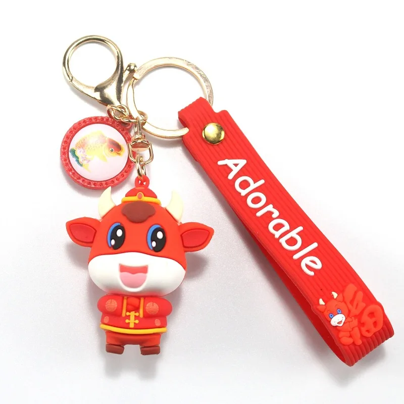 

Cartoon Silicone Lucky Bag Cow Key Chain Pendant New Year Gifts for The Year of The Ox Men Women Car Key Ring Doll Bag Ornaments
