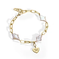 playful star heart bracelet adjustable women jewelry charm bracelet champagne gold with baroque freshwater pearl high quality