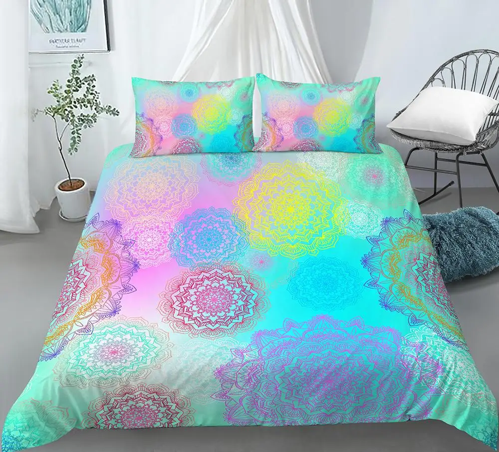 

3D Bedding Set Europe/USA Queen/King Duvet Cover Set Colorful Mandala Floral Quilt/Blanket Cover Set Bedclothes for Kids/Adult