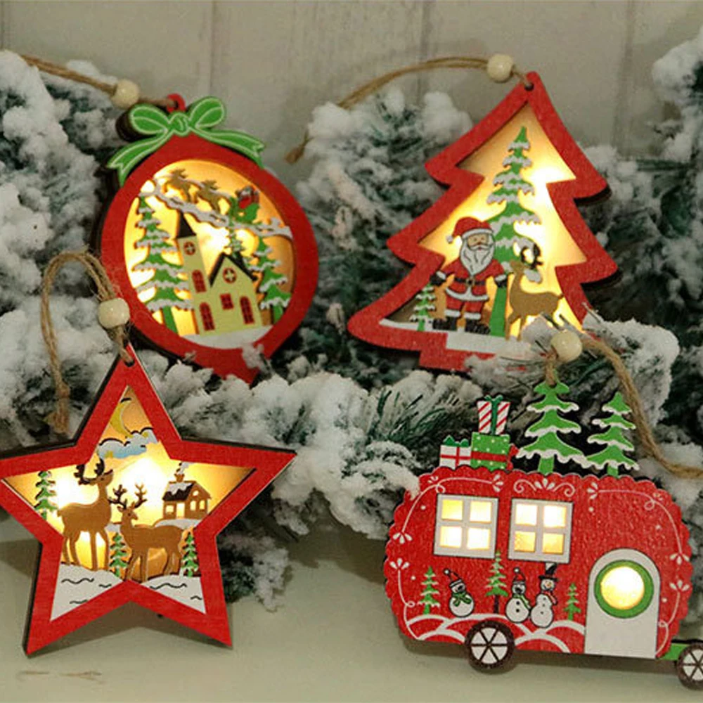 

Рождественская подвеска, дерево + светящиеся украшения, люминесцентные простые в использовании рождественские украшения, светящиеся украш...