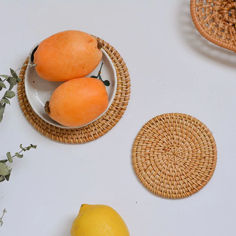 

Natural Handmade Rattan Coaster Desktop Photo Props Coffee Shop Decoration Dining Handmade Pot Mat
