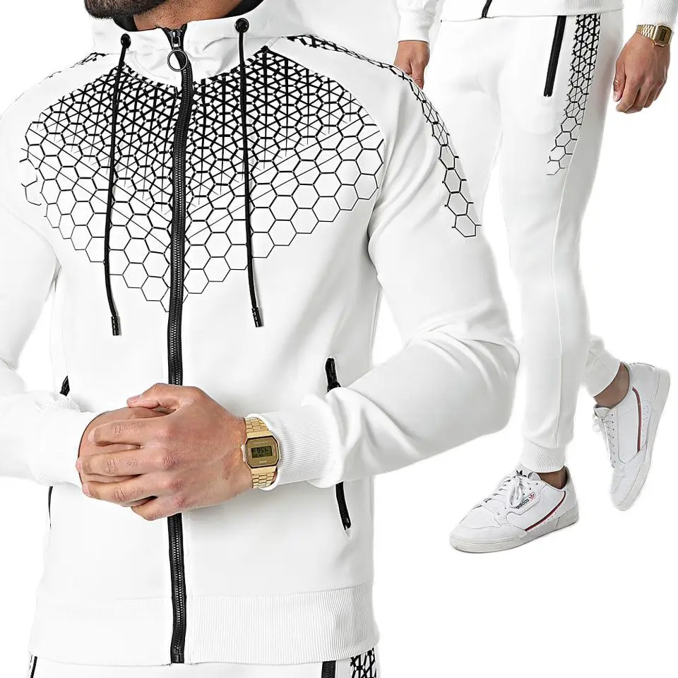 

2021 Мужская спортивная одежда комплект из 2 предметов толстовка с капюшоном + спортивные штаны Спортивная одежда на молнии с капюшоном на каж...