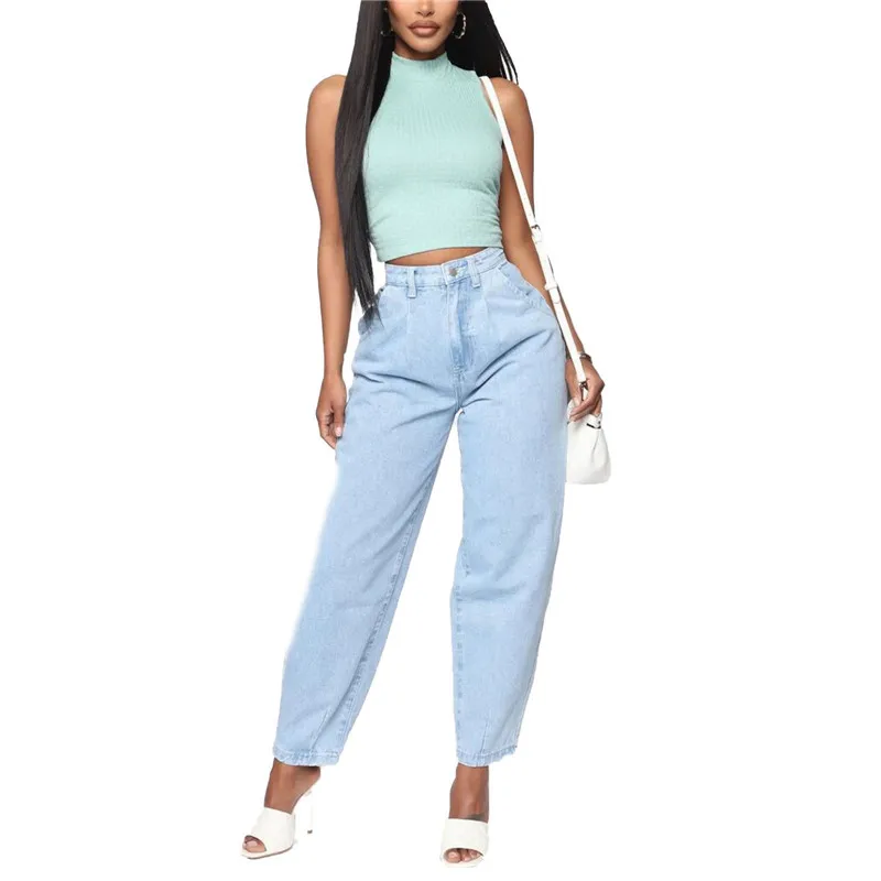

Light Blue Denim Trousers Vintage Wide Leg Pants Women Korean Straight Long Pants High Waist Casual Loose 2020 Autumn