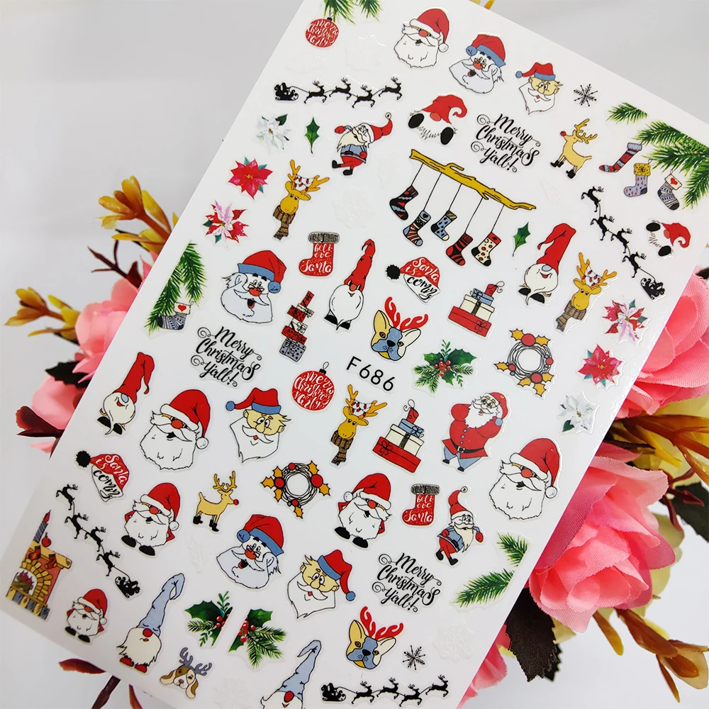 

Счастливого Рождества, 3D наклейки для ногтей, художественные слайдеры, наклейки в виде носков Санта-Клауса для искусственного дизайна, накл...