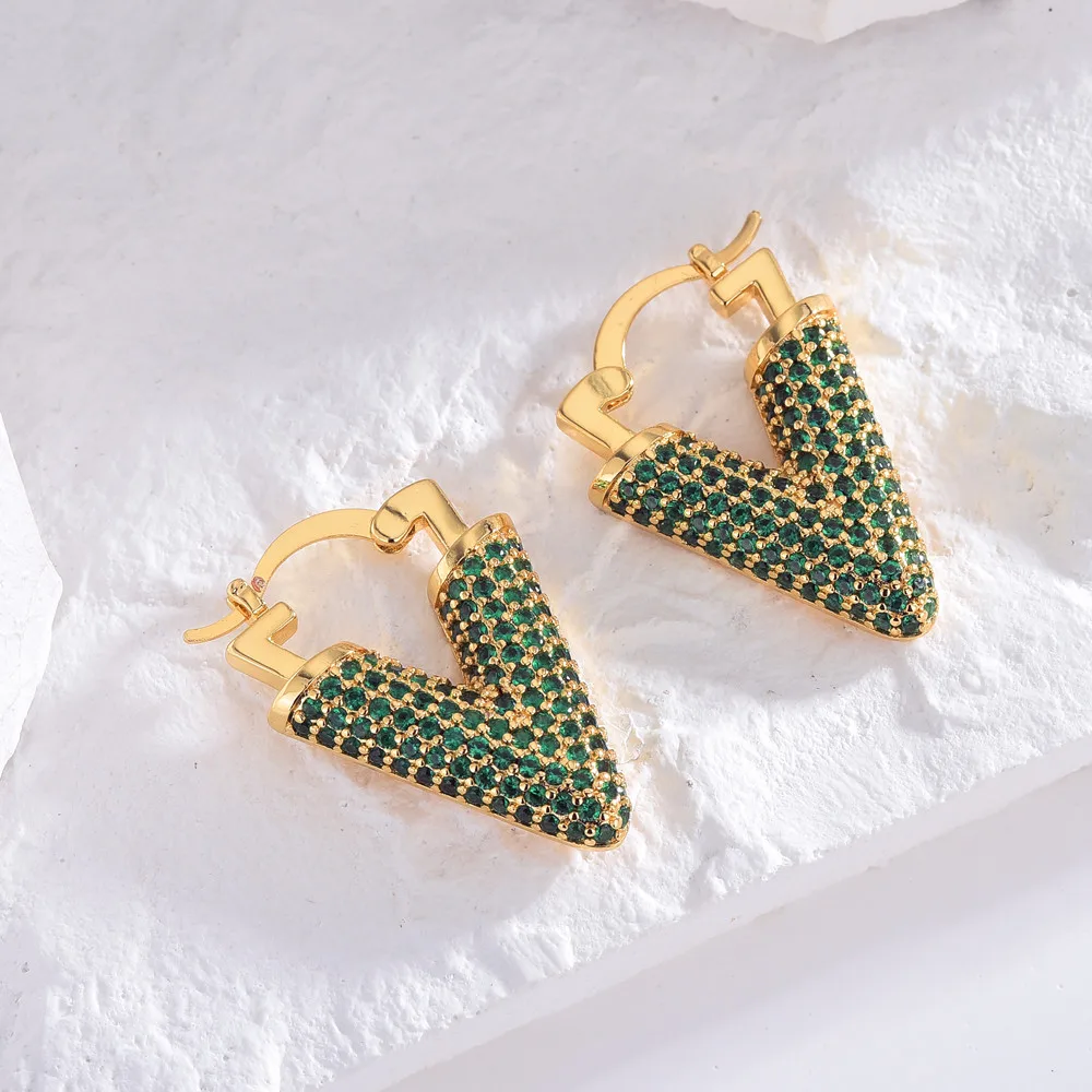 

QMHJE Women Hoop Earrings Geometric Triangle Enamel Neon Green Fluorescent Jewelry Earing Aretes CZ Gold Silver Color Stripe