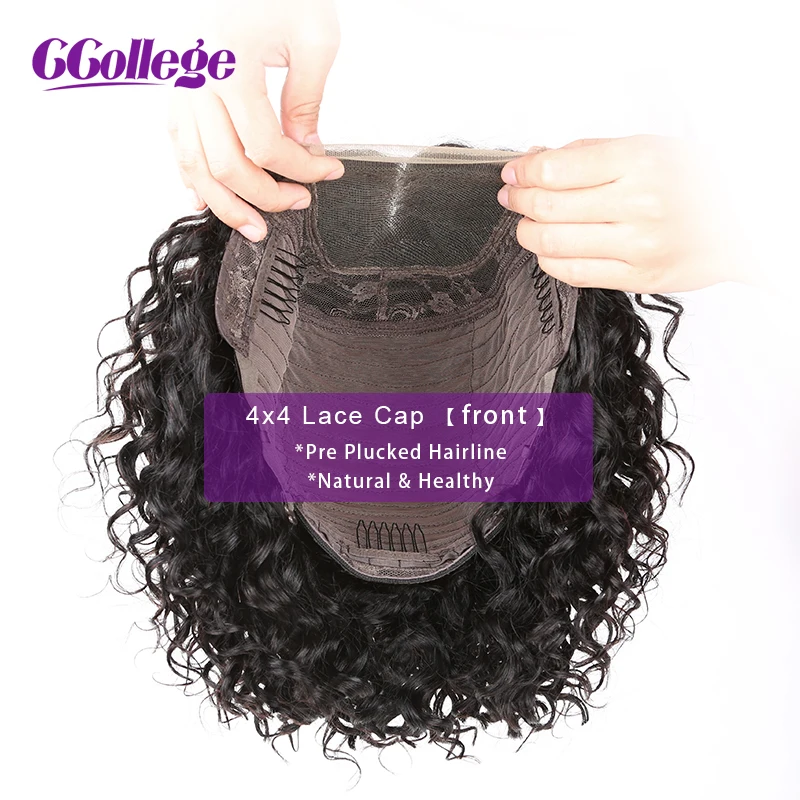 

4x4 Closure Wig Brazilian Water Wave Human Hair Wig Glueless Lace Closure Wig With Baby Hair Pre Plucked 130% Density