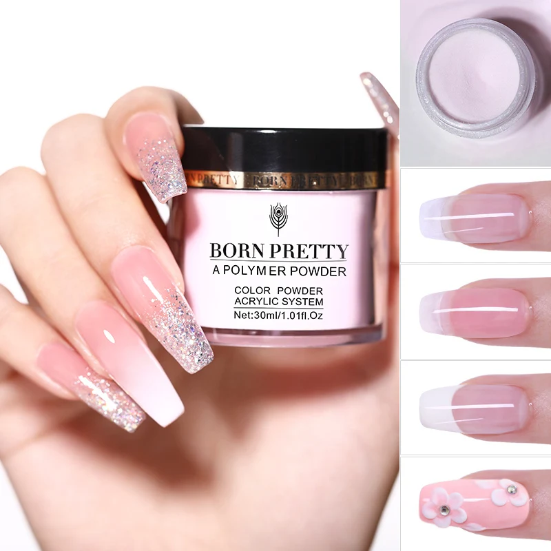 BORN PRETTY 30 мл акриловый полимерный порошок розовый, белый, прозрачный полимер для ногтей резьба наконечник Быстрое расширение французский клей гель для ногтей мощность