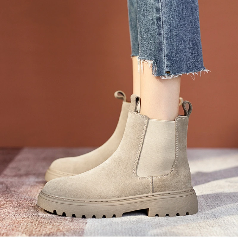 

Botas Femininas Chelsea Boots Black Bottes Women Winter Shoes Cow Suede Ankle Boot Female Autumn Bottine Femme Platform Booties