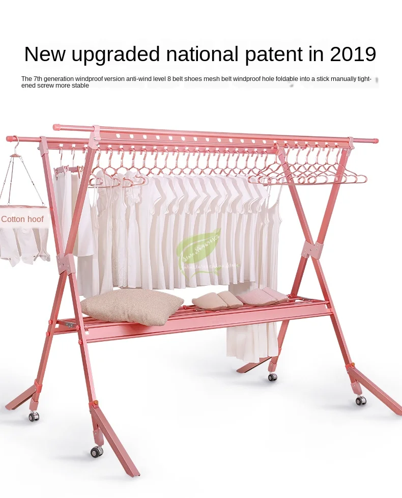 

Drying Rack Floor Folding Indoor and Outdoor Household Balcony Double Pole Clothes Hangers Clothes Drying Rack