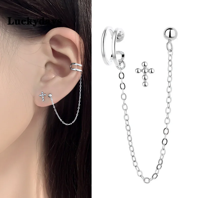 

Luckydays Hot Ear Cuff Clip Chain Tassel Clip on Earring Cross Earrings For Women Korea Jewelry Femme New Earcuff